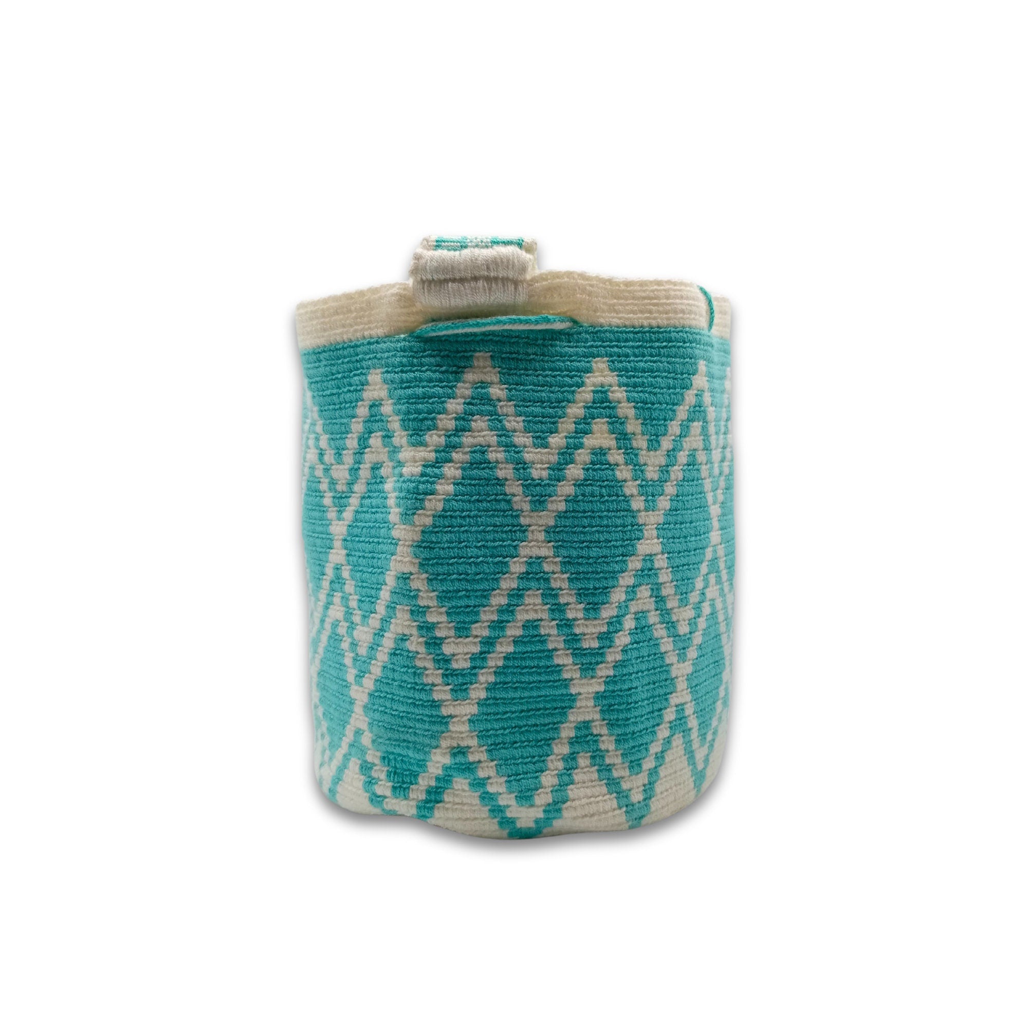 Exclusive Wayuu mochila bag | Medium Woven Crossbody Handmade Gorrito Mochila | Turquoise and White Rhombus