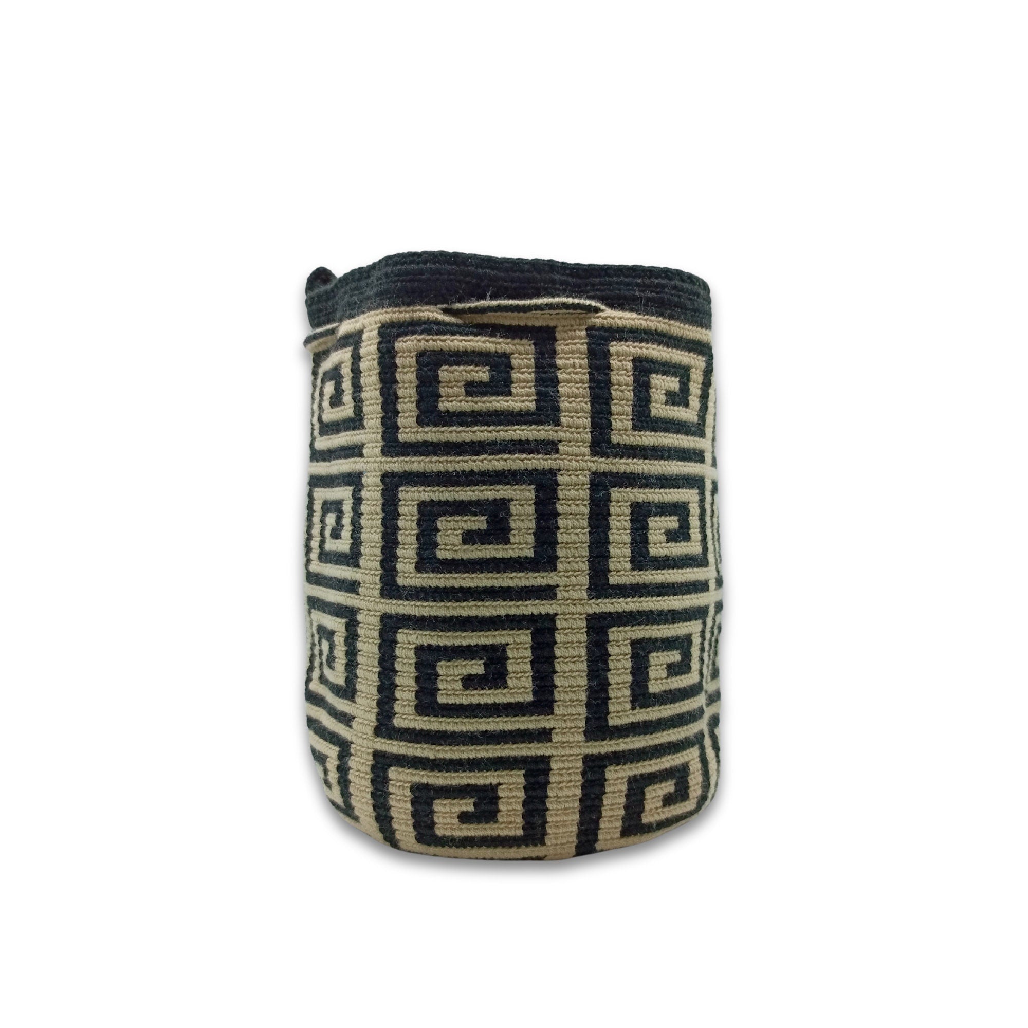 Exclusive Wayuu mochila bag | Medium Woven Crossbody Handmade Gorrito Mochila | Black and Beige Squares lab