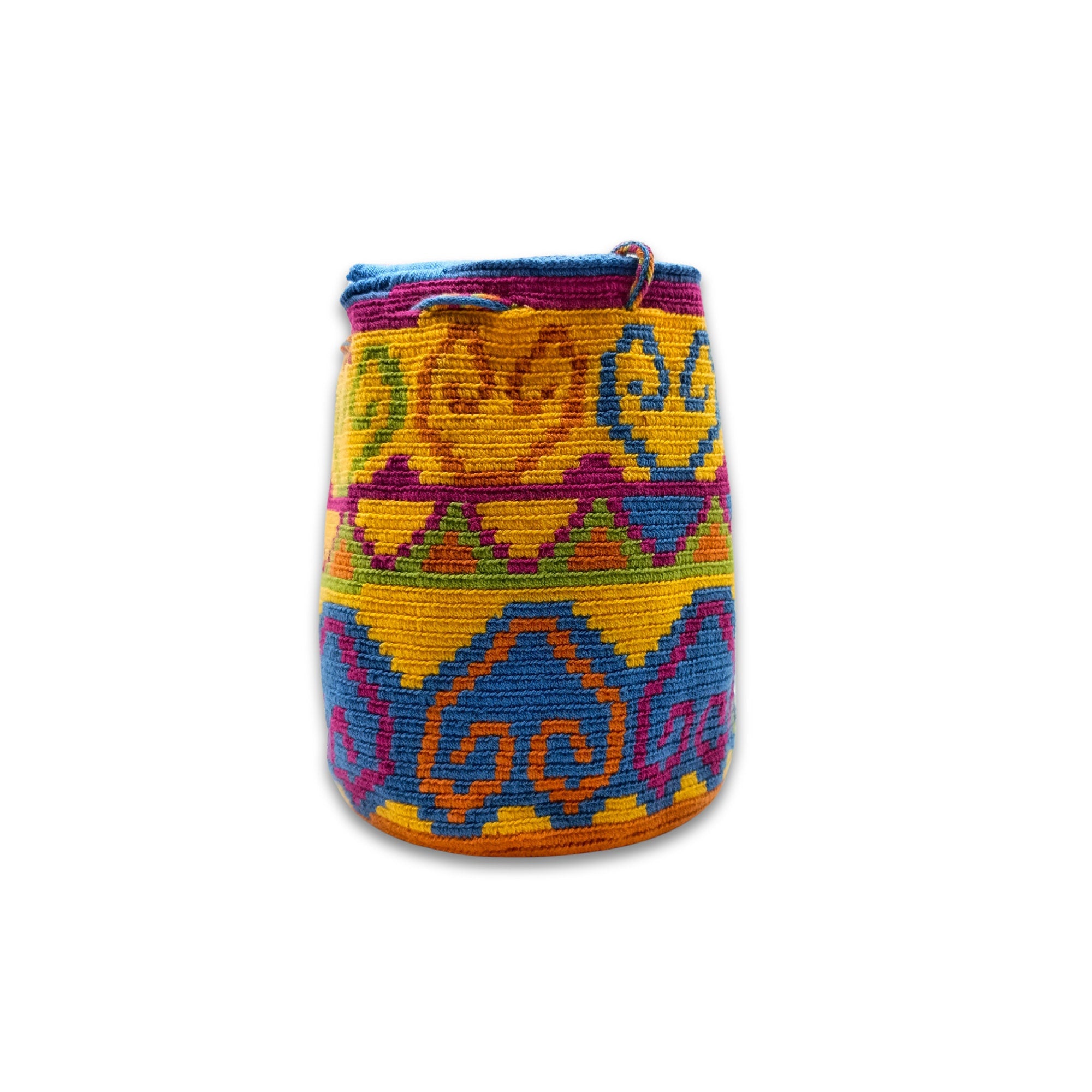 Exclusive Wayuu mochila bag | Medium Woven Crossbody Handmade Gorrito Mochila | Sunset Colors Figures