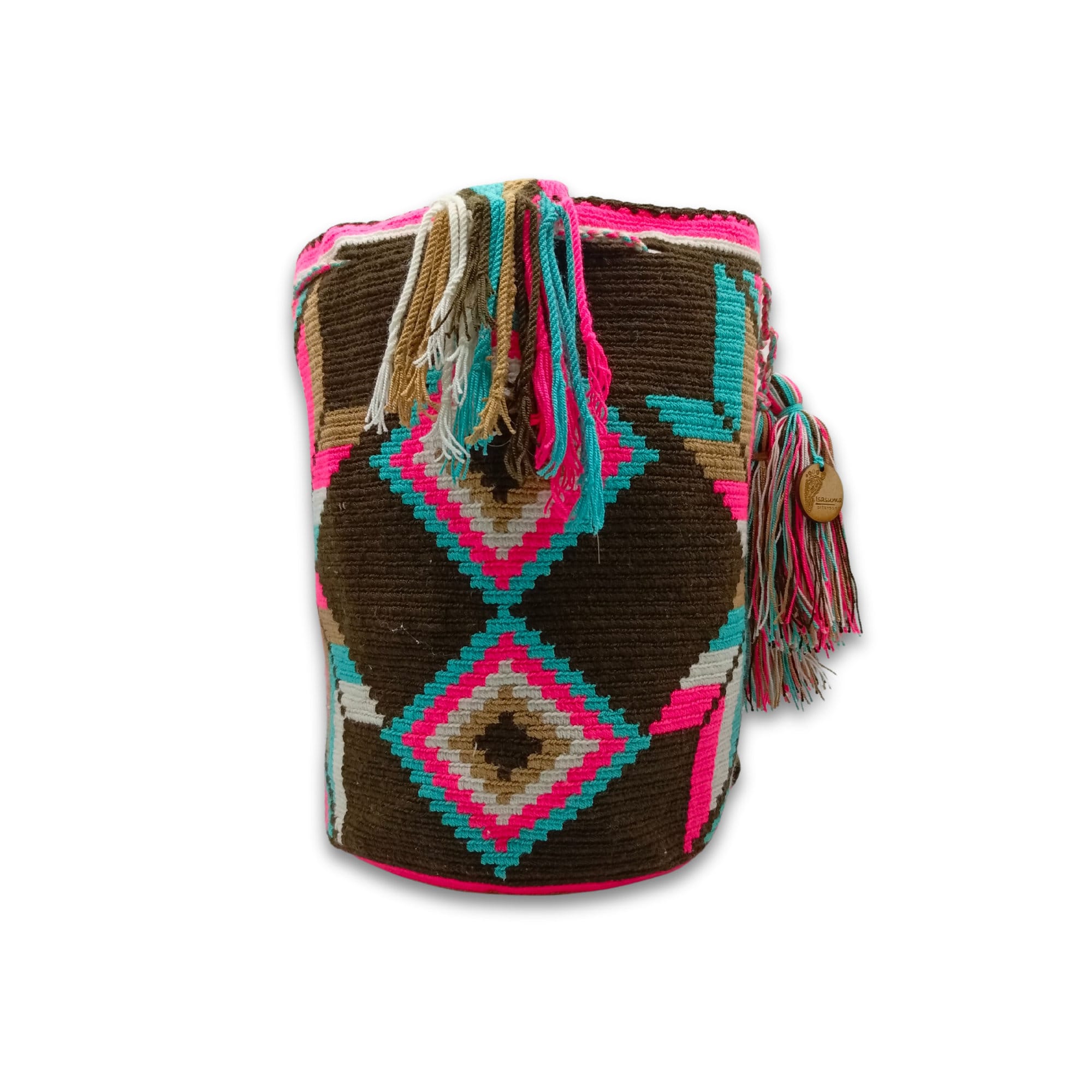 Wayuu mochila bag | Large Tradicional | Brown Base Colorfull Flower