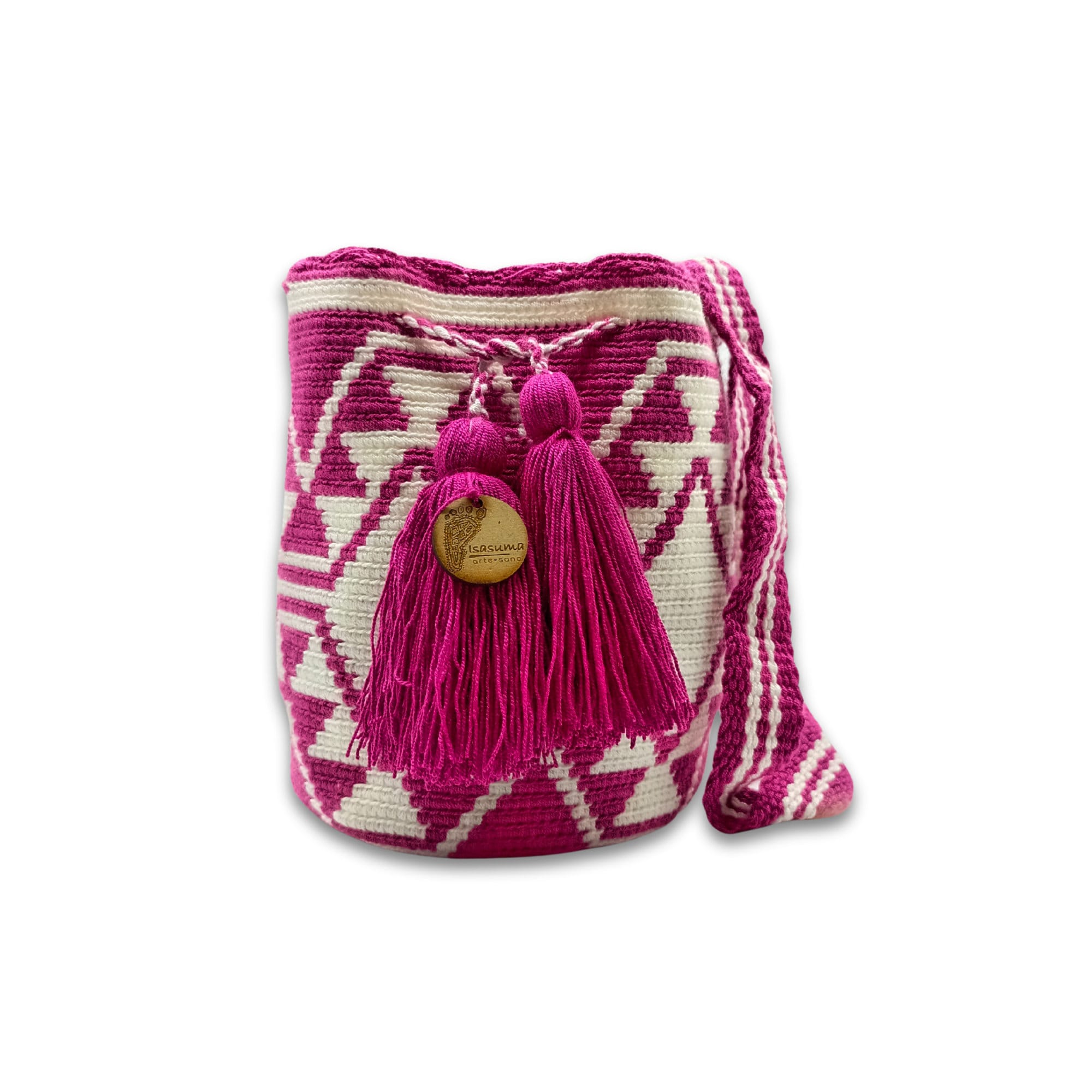 Wayuu mochila bag | Medium Tradicional | Fucsia Base White Rhombus