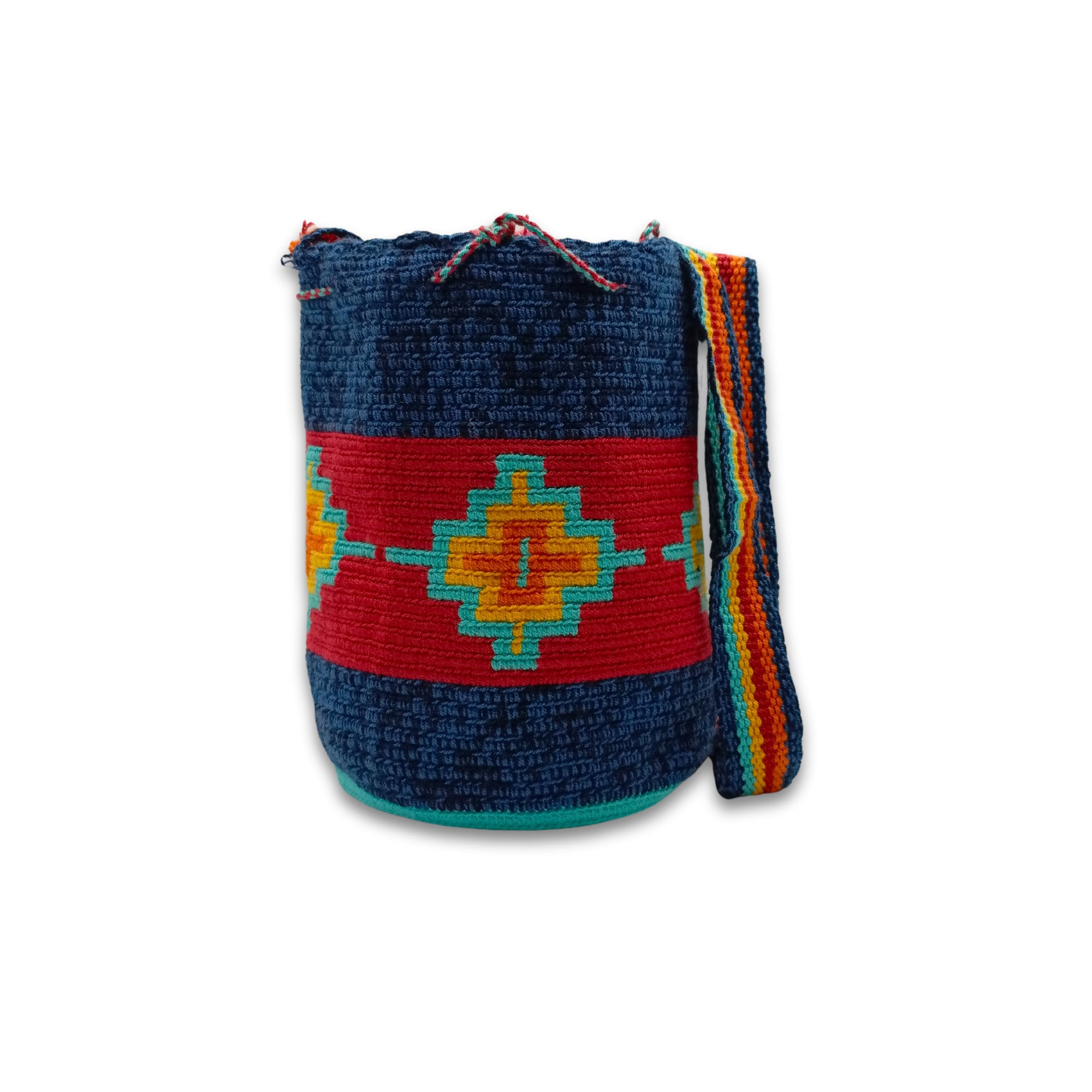 Wayuu mochila bag | Medium Tradicional | Veined Blue Red line middle