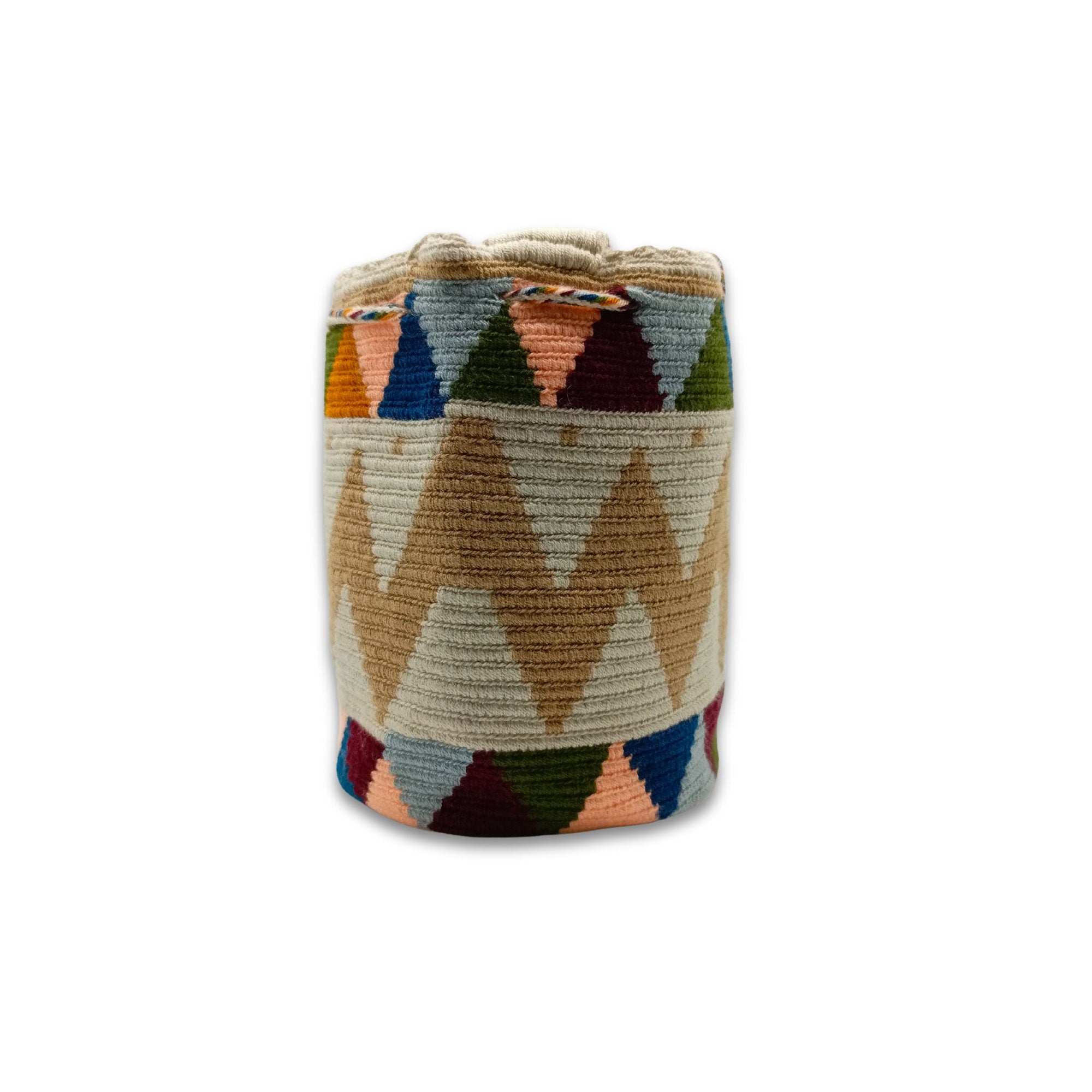 Exclusive Wayuu mochila bag | Medium Woven Crossbody Handmade Gorrito Mochila | Beige Zig Zag in middle