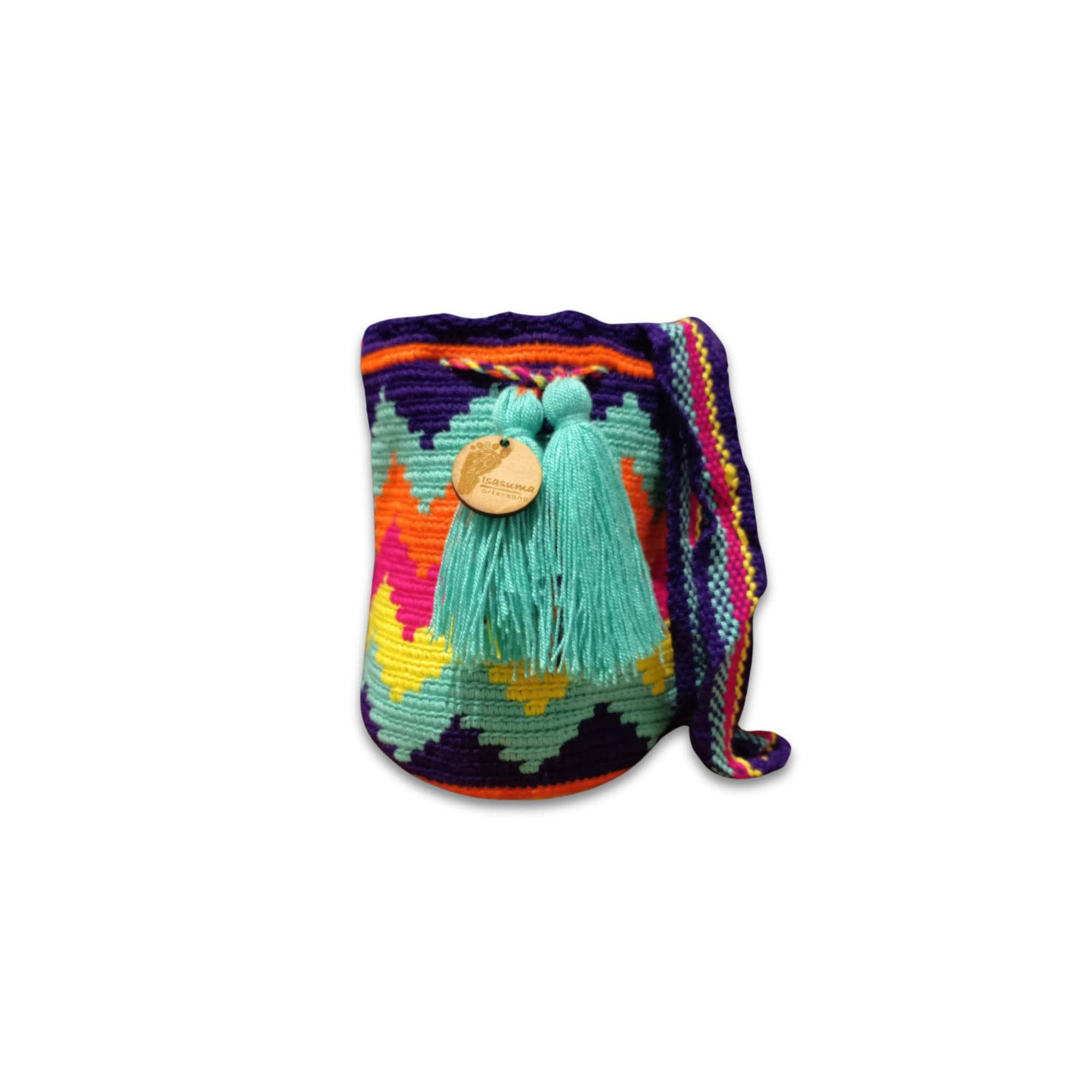 MiniTraditional Wayuu Mochila Bag | Woven Crossbody | Handmade | Boho | Neon Zig zag