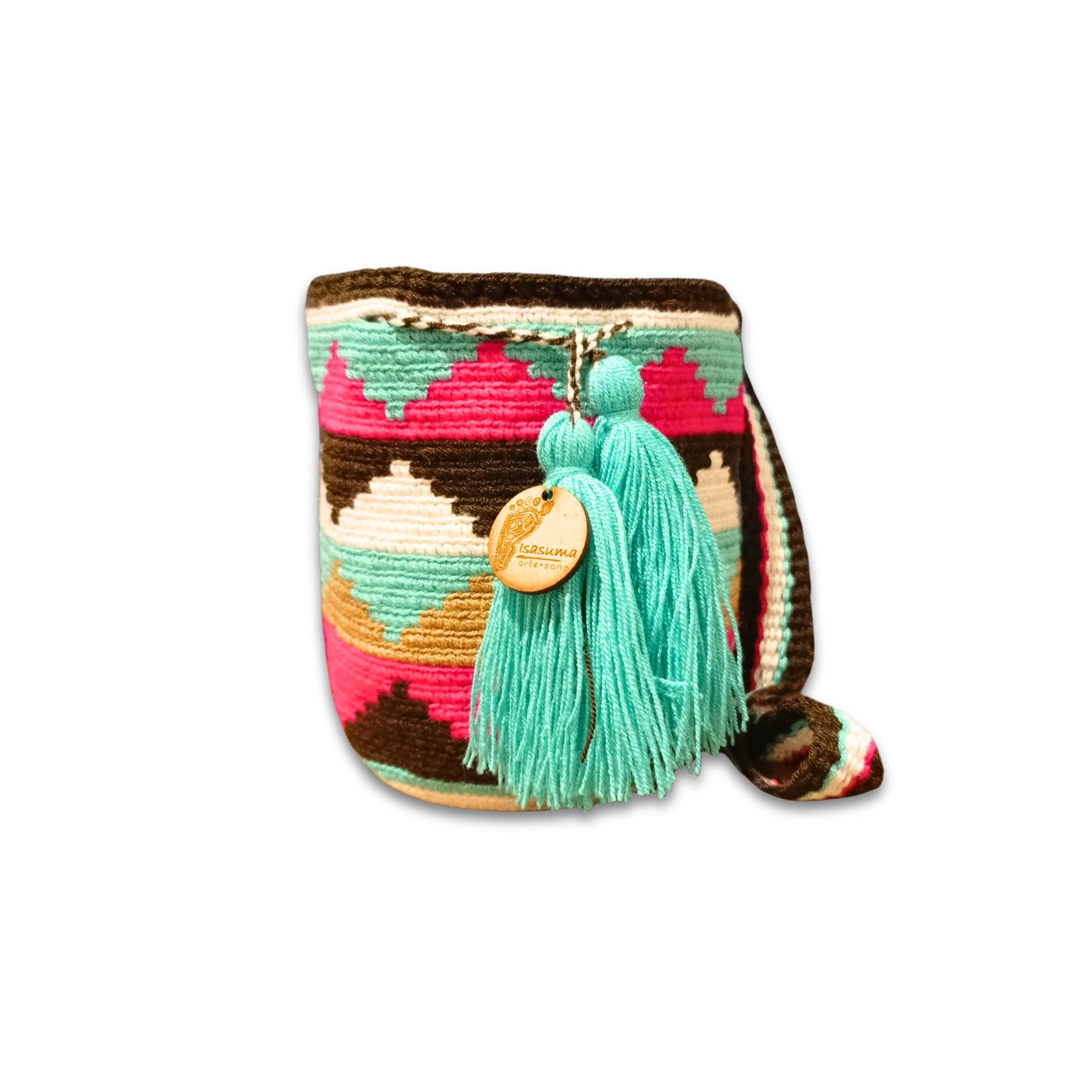 MiniTraditional Wayuu Mochila Bag | Woven Crossbody | Handmade | Boho | Teal triangles