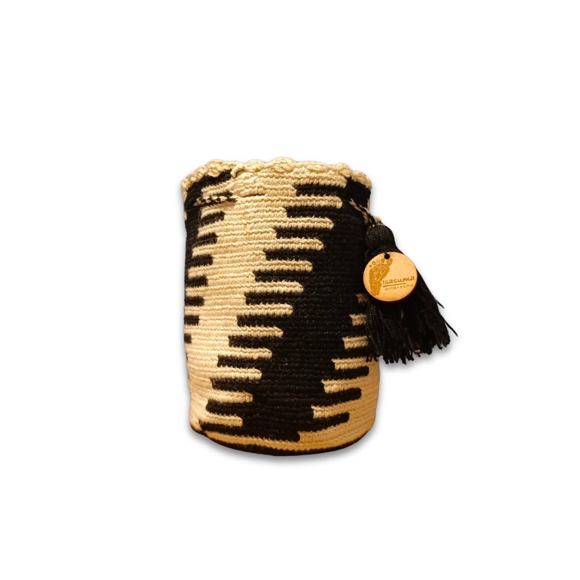 MiniTraditional Wayuu Mochila Bag | Woven Crossbody | Handmade | Boho | Beige and Black