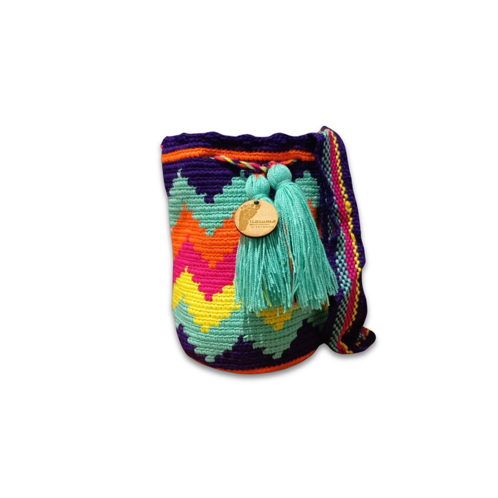 MiniTraditional Wayuu Mochila Bag | Woven Crossbody | Handmade | Boho | Neon Zig zag