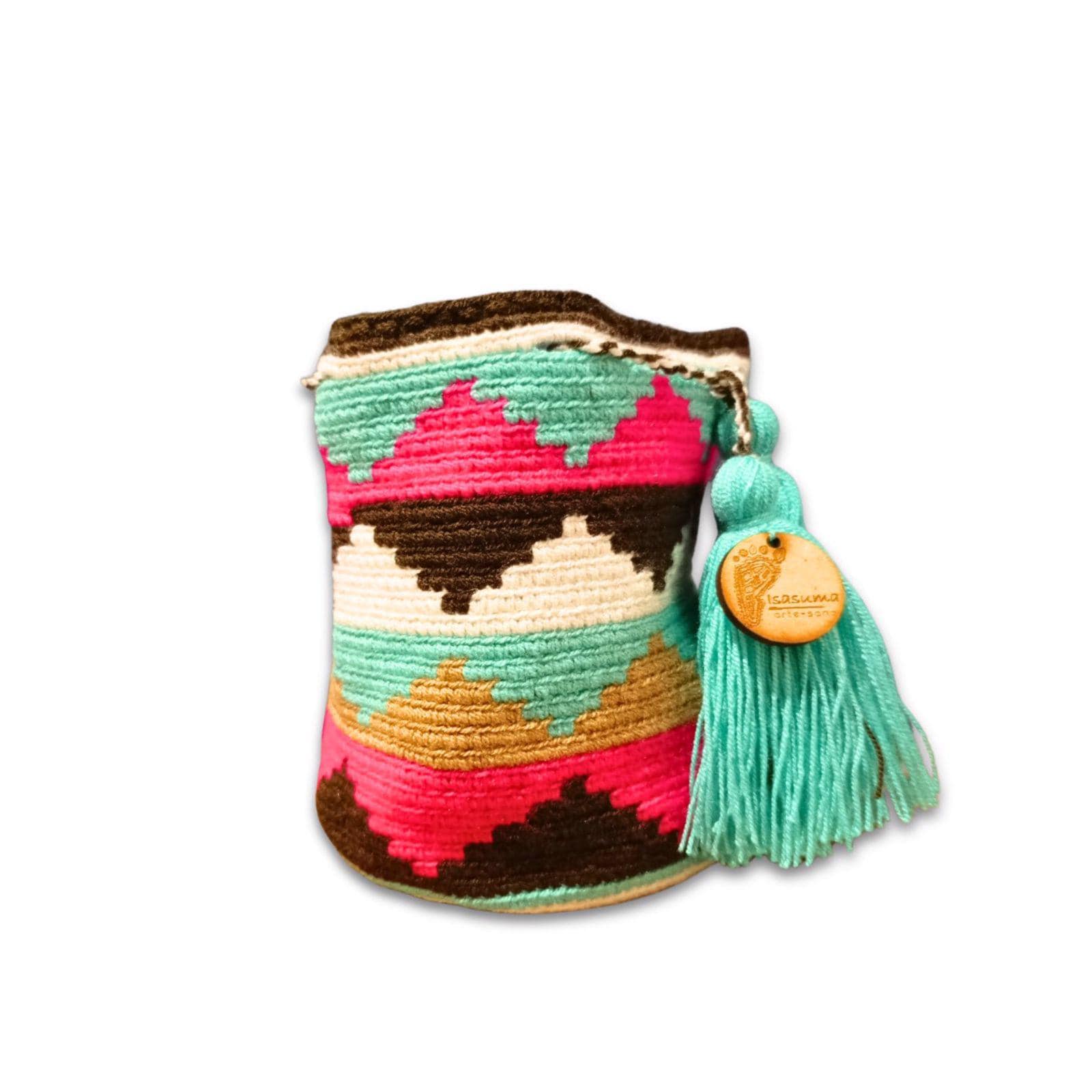 MiniTraditional Wayuu Mochila Bag | Woven Crossbody | Handmade | Boho | Teal triangles