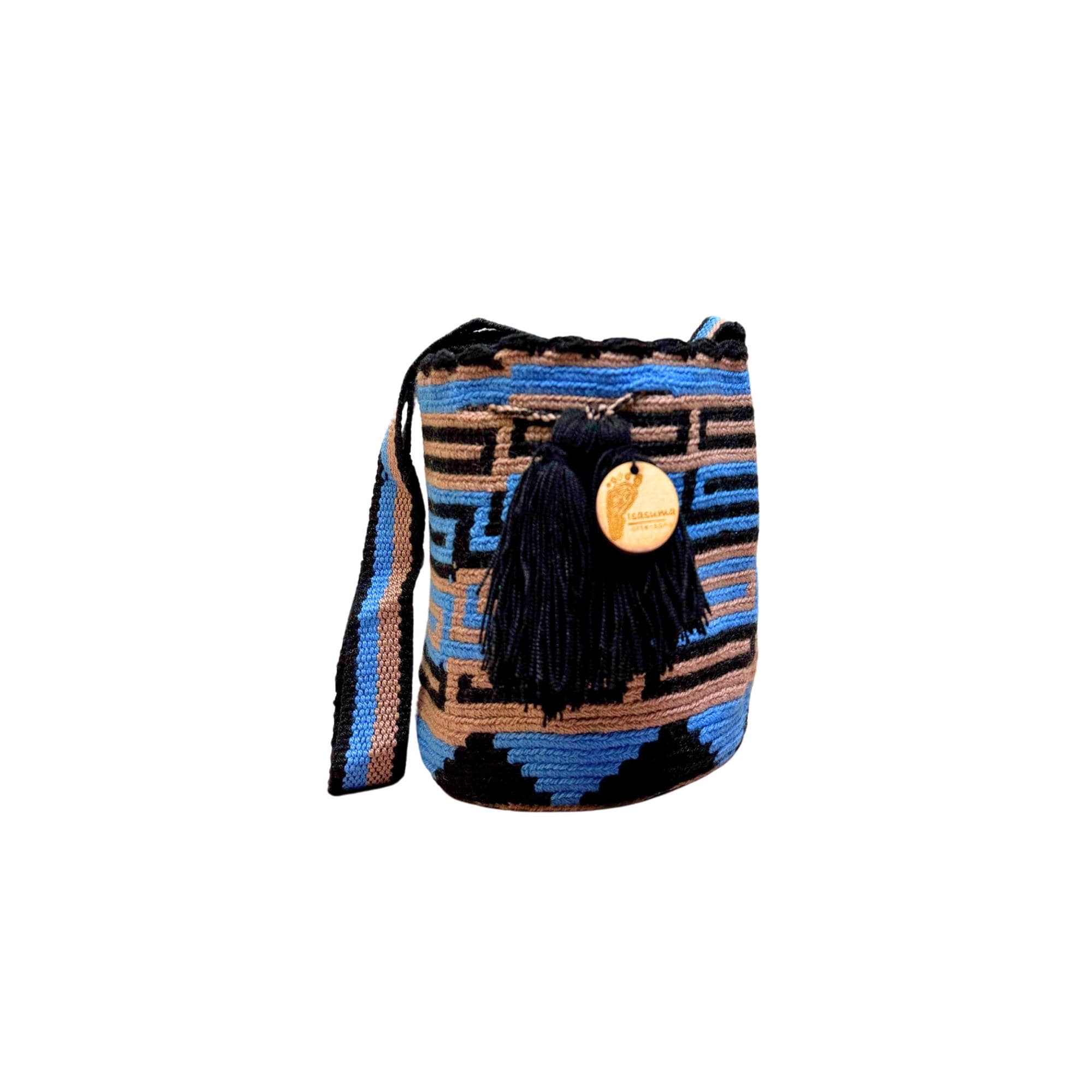 MiniTraditional Wayuu Mochila Bag | Woven Crossbody | Handmade | Boho | Blue and black lines