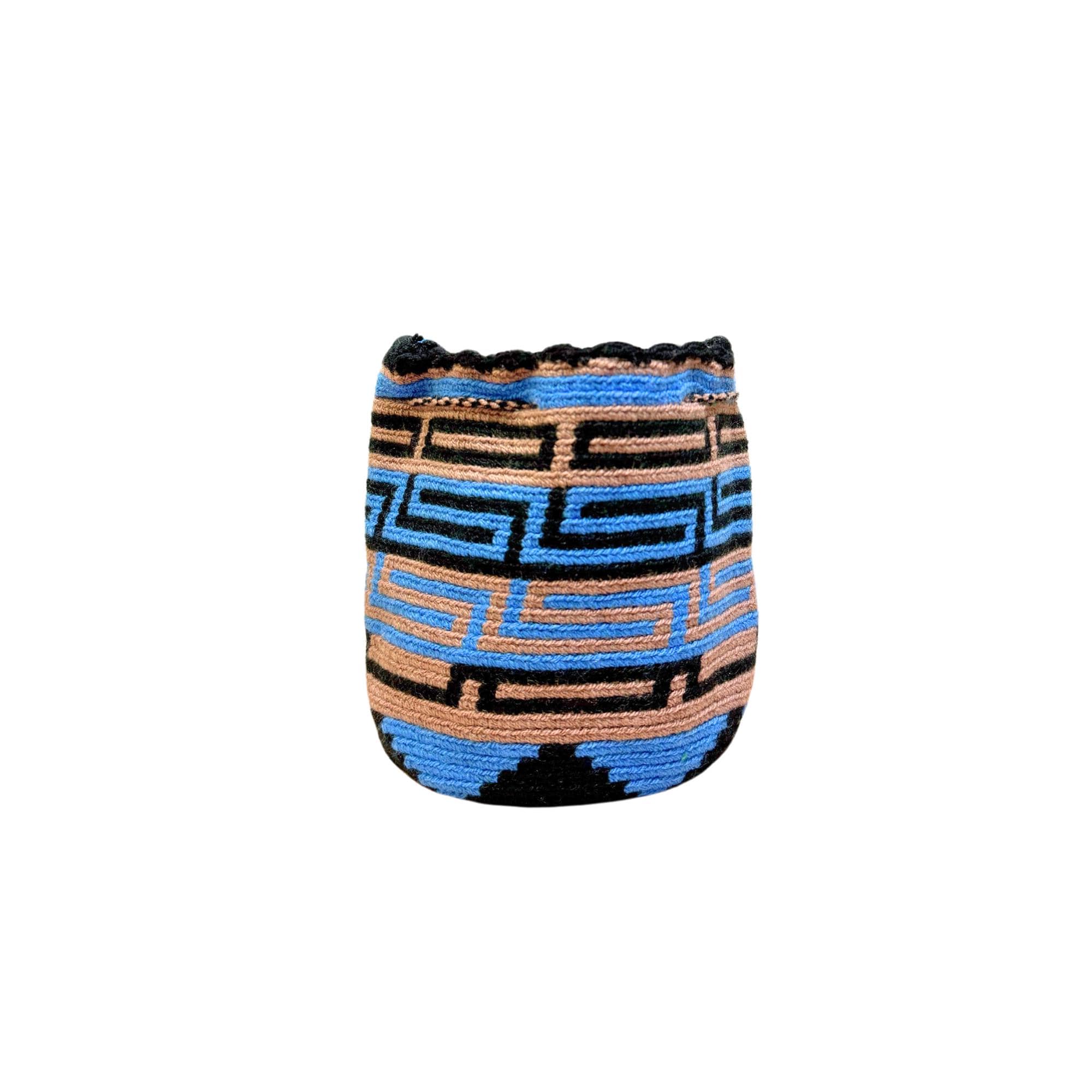 MiniTraditional Wayuu Mochila Bag | Woven Crossbody | Handmade | Boho | Blue and black lines