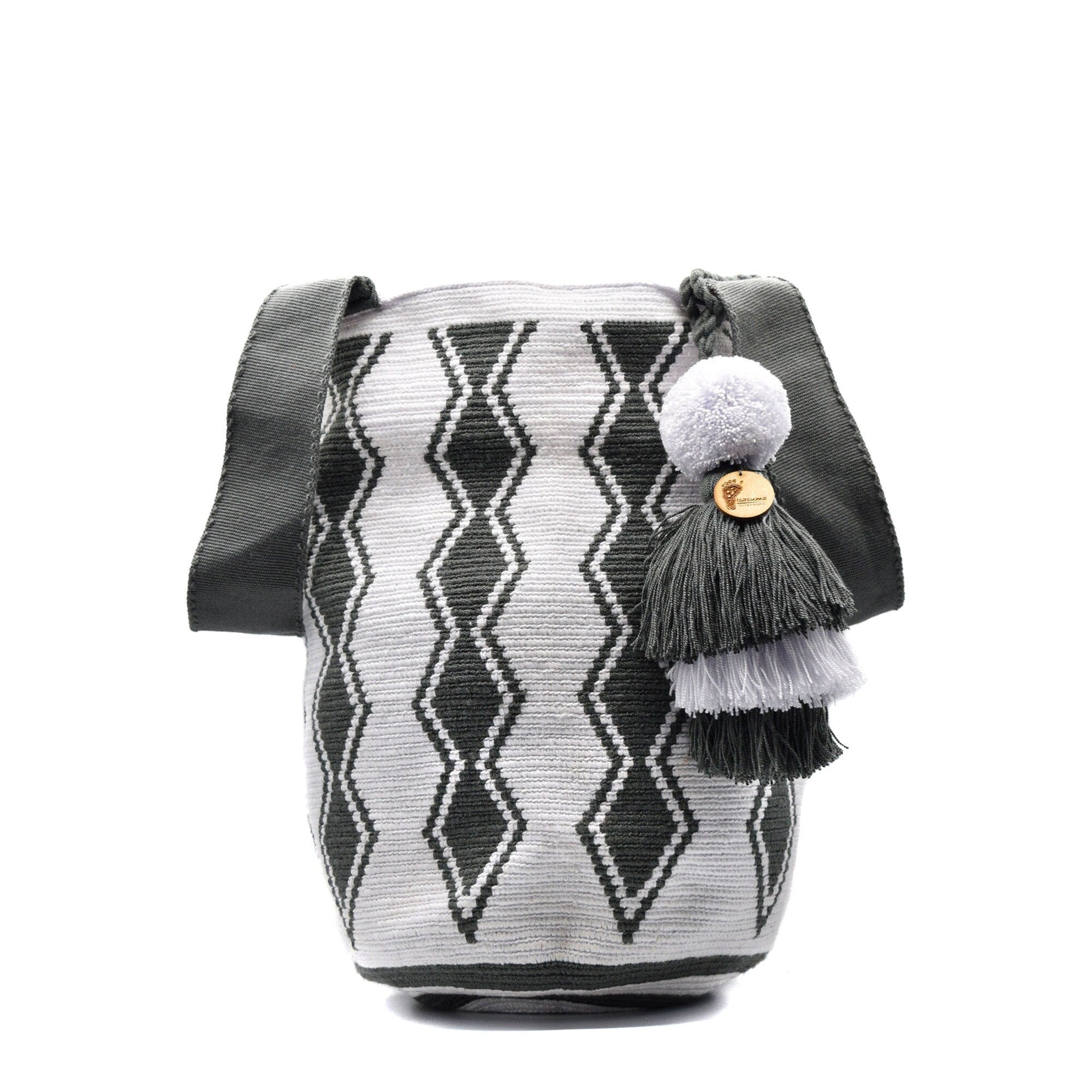 Exclusive Colombian X-Large Tote Wayuu Mochila Bag | White and Grey Lines