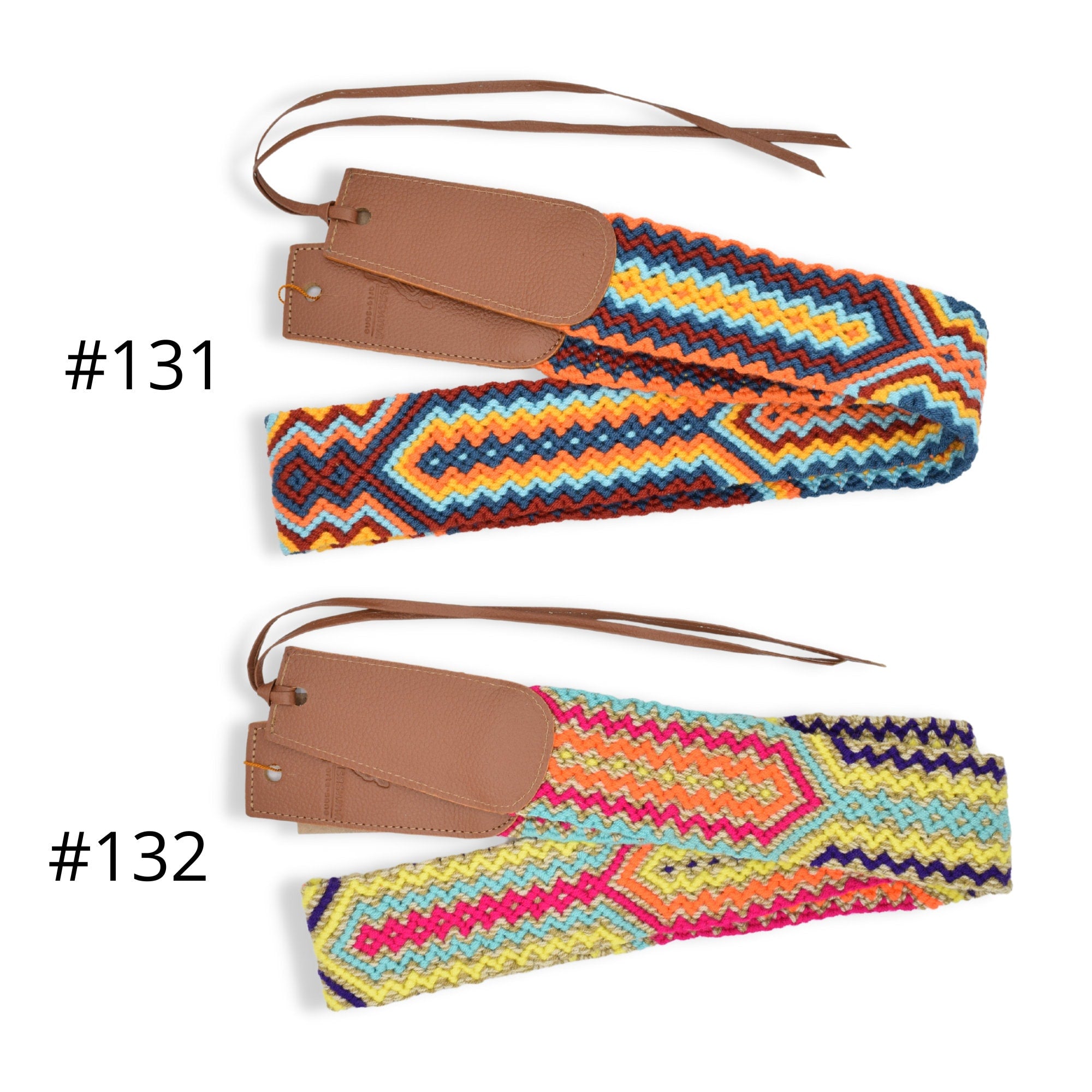 Handwoven Boho Wayuu Guitar Strap | Crochet Instrument Strap with Genuine Leather