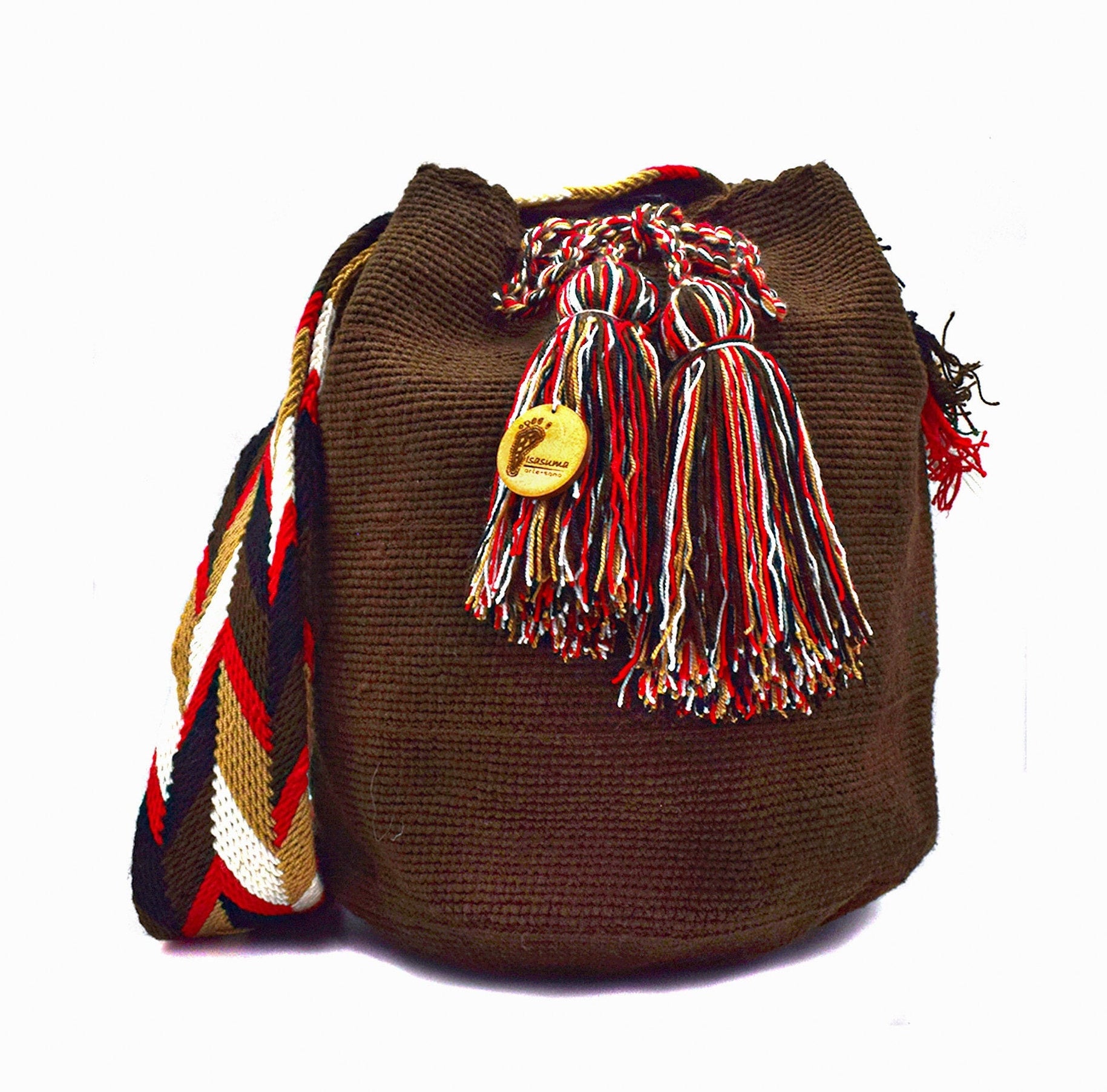 Large Blue Unicolor Wayuu Mochila Bag | Woven Crossbody Bucket Bag | Handmade