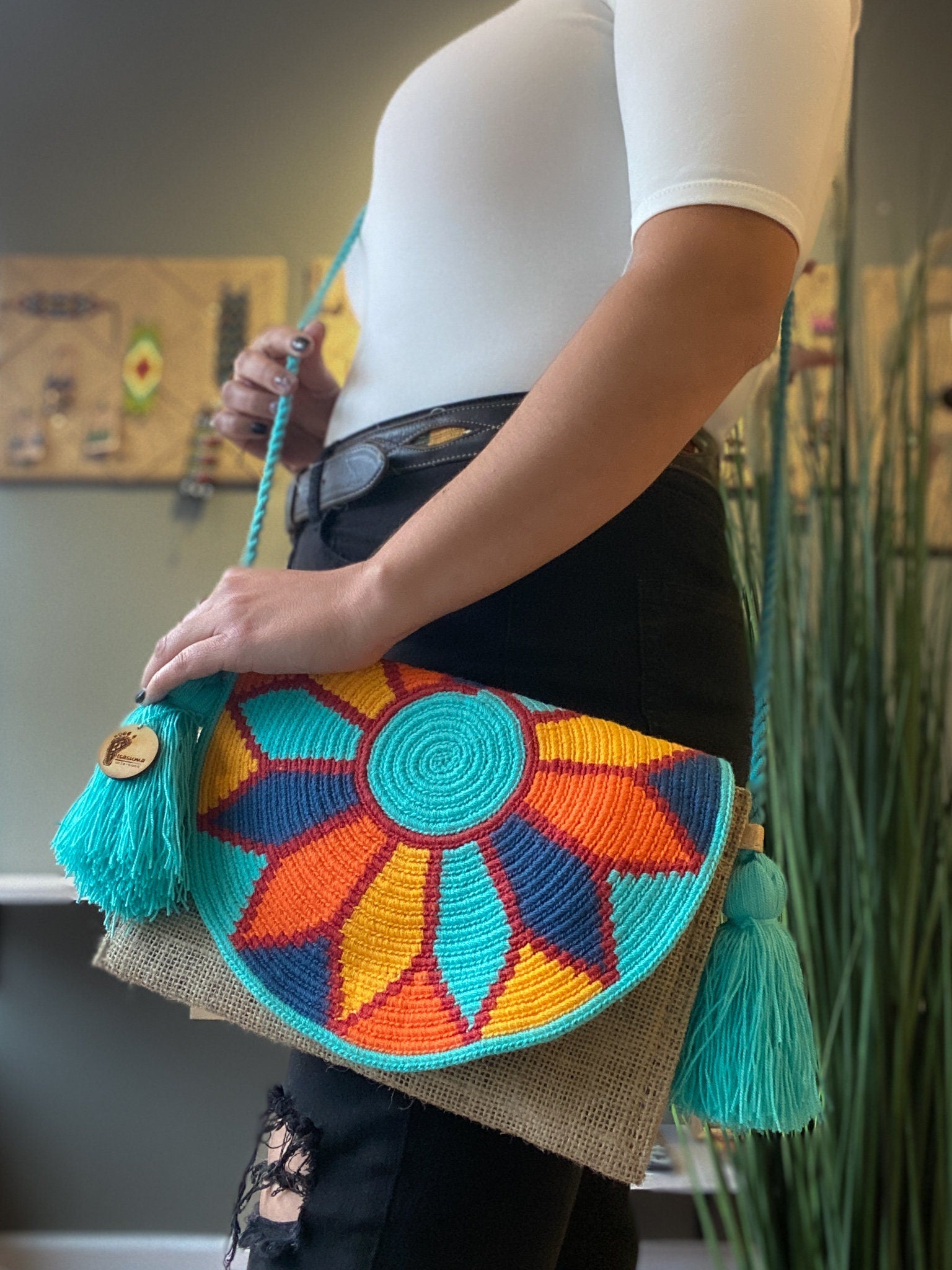Envelope Shoulder Purse with Flap | Wayuu Burlap | Handmade in Colombia |