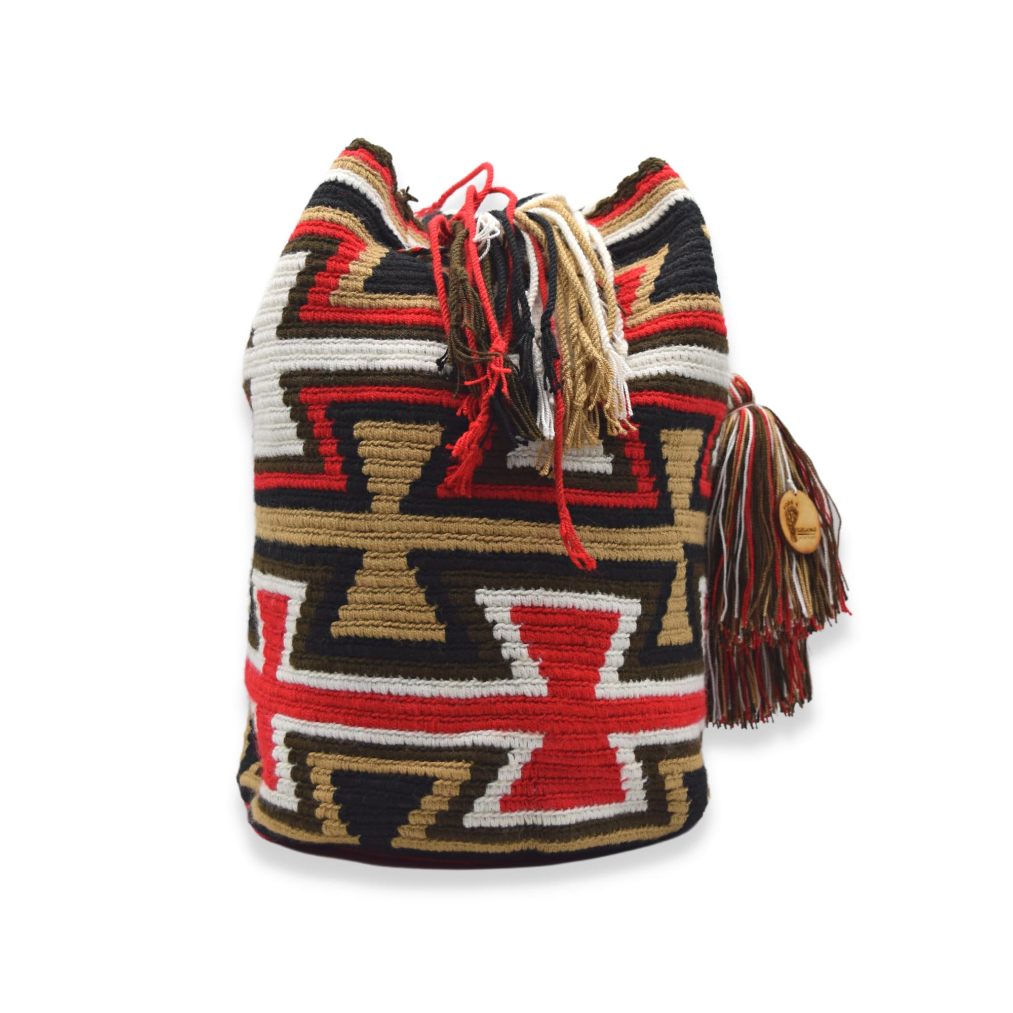 Wayuu mochila bag | Large Tradicional | Red, beige and white crosses