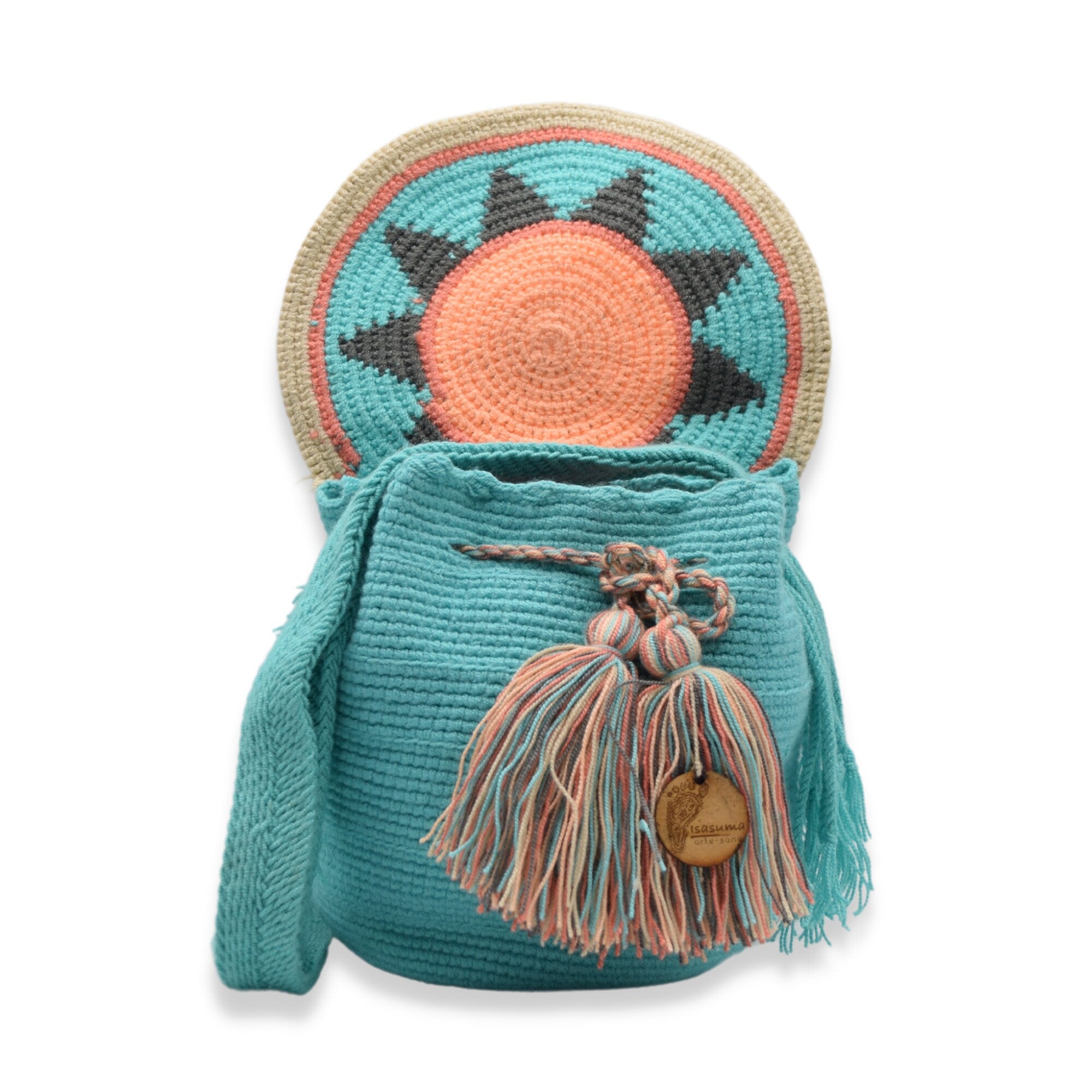 Wayuu Medium Bag with Flap Top | Unicolor Teal Blue