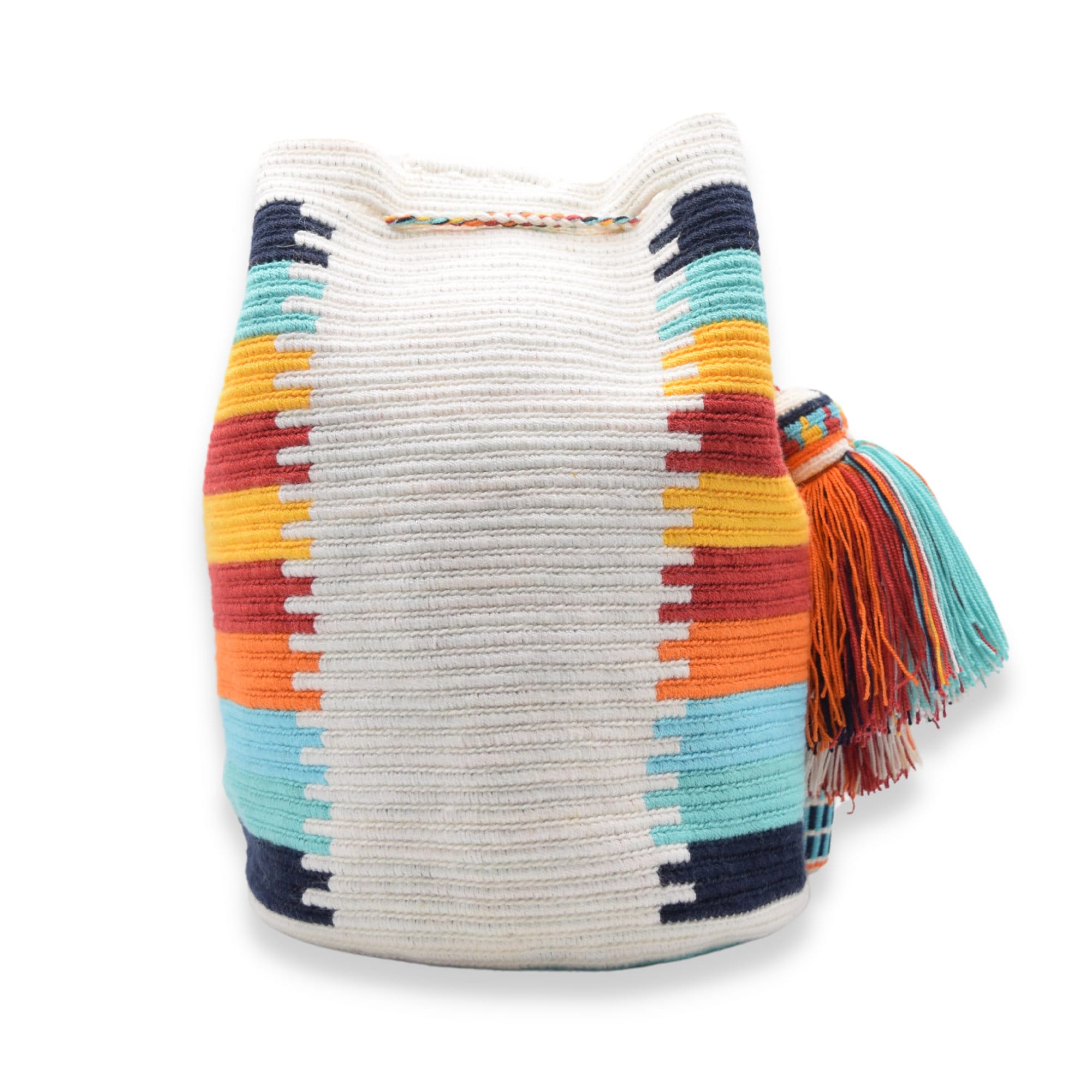 Deluxe Wayuu mochila bag | Large Tradicional | White colorful lines horizontal
