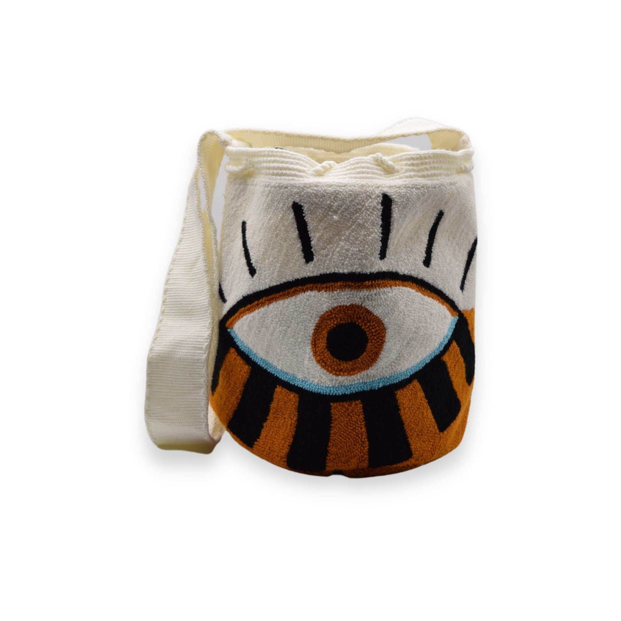 Medium Eye Blue line  Evil Eye Tapizada Wayuu Mochila Bag | Handmade in Colombia