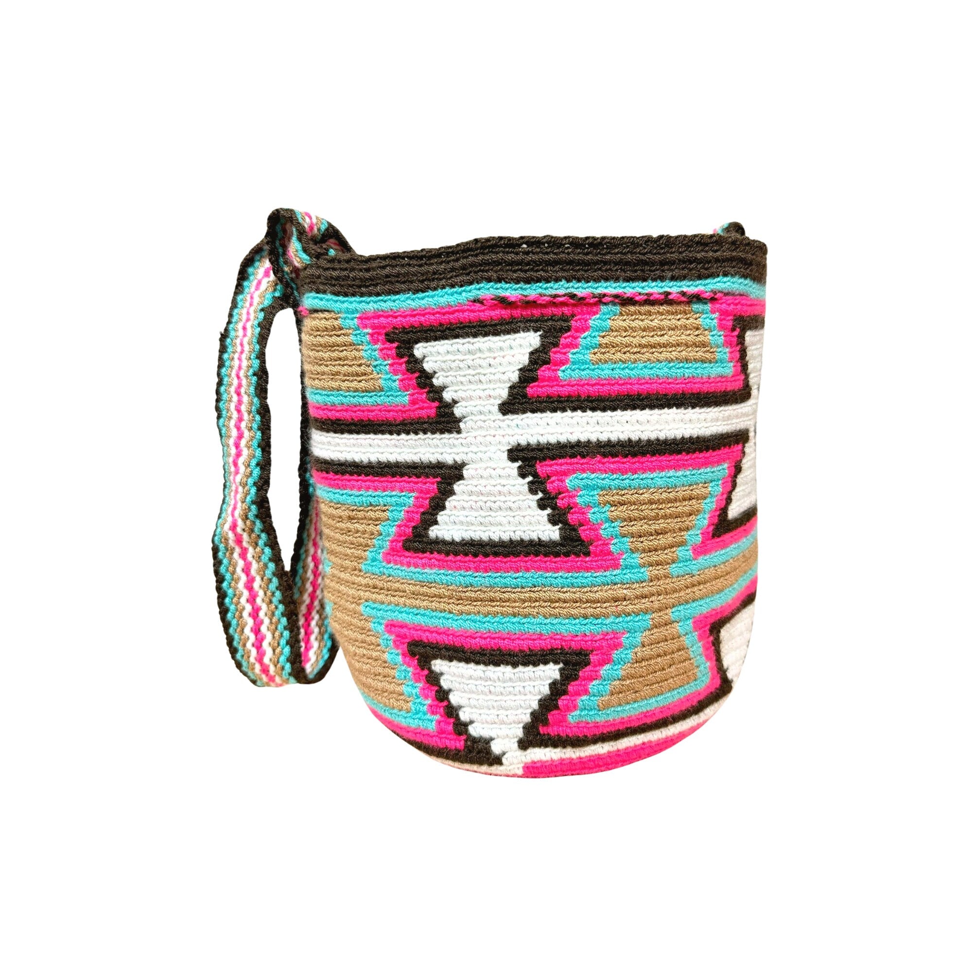 Wayuu mochila bag | Medium Tradicional | Coloful White crosses