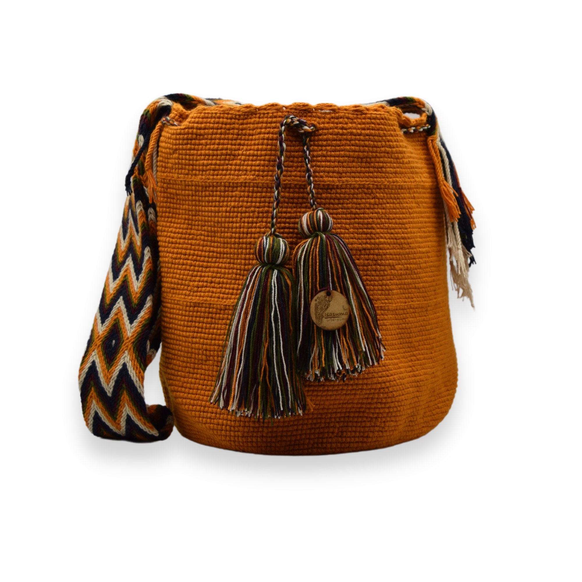 Large Unicolor Wayuu Mochila Bag | Woven Crossbody Bucket Bag | Handmade