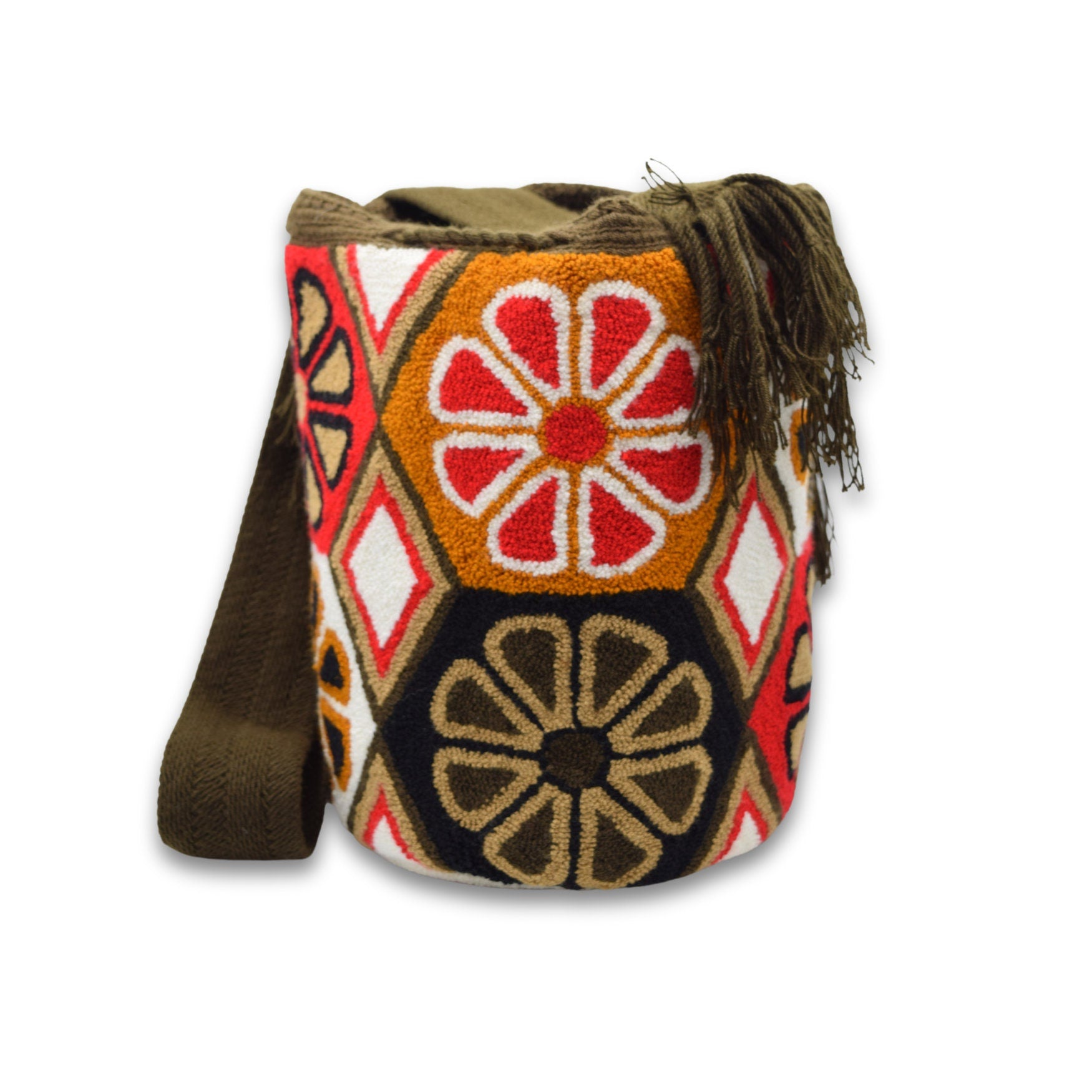 Wayuu Mochila Bag | Large Tapizada | Handmade in Colombia | Red Brown Flowers