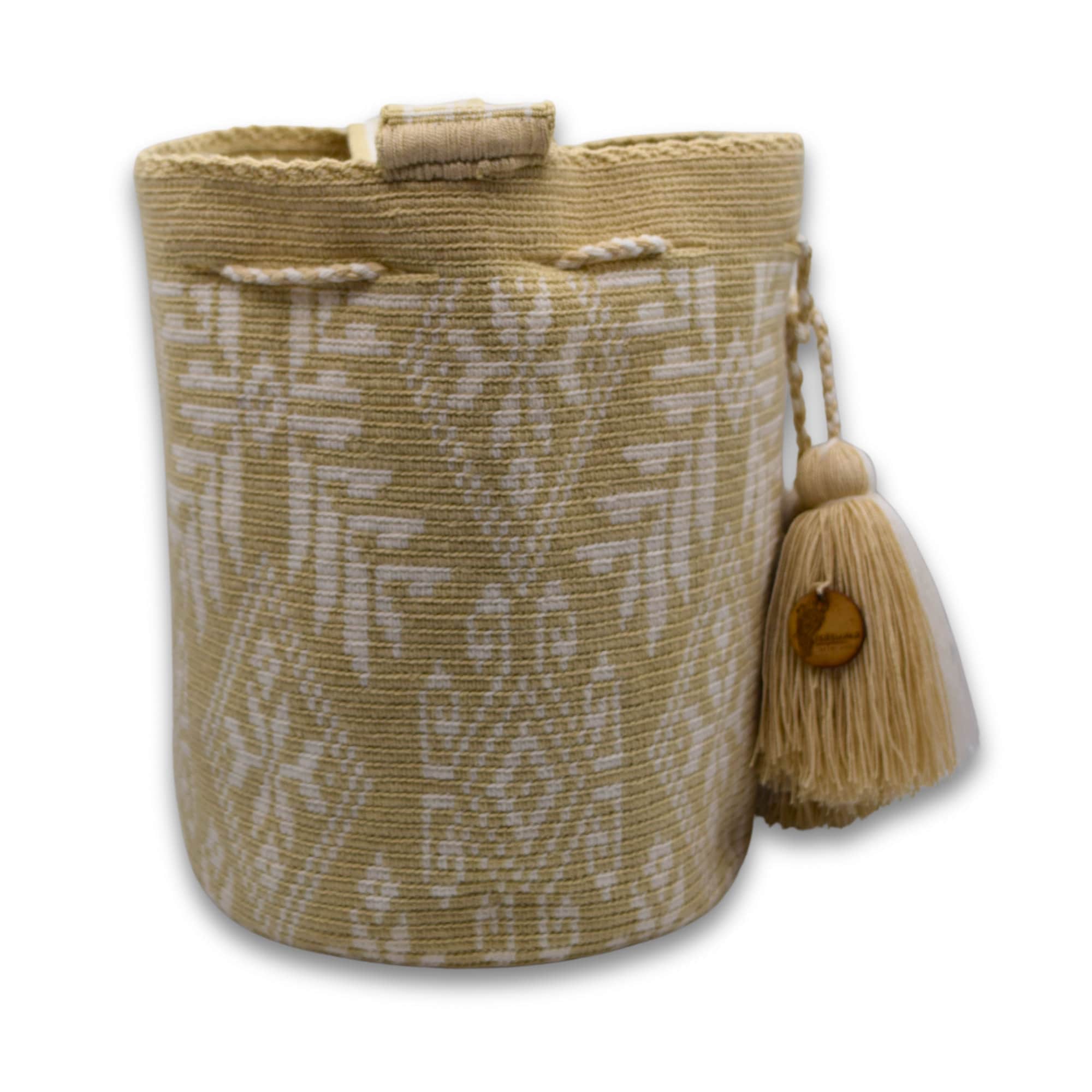 Deluxe Wayuu mochila bag | Large Tradicional | Beige and White Figures