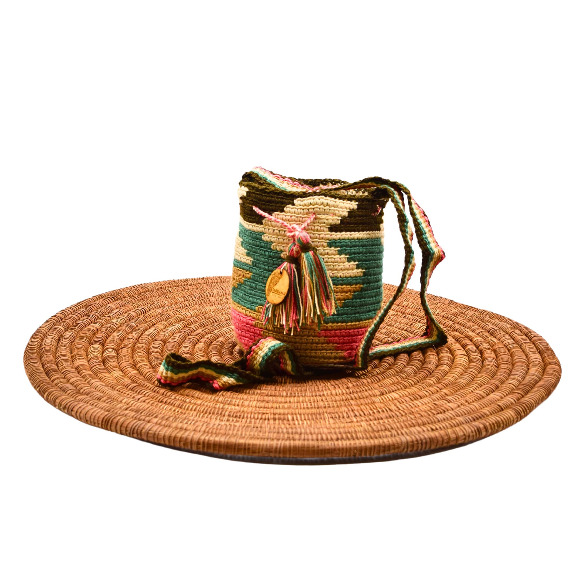 Mini Traditional Wayuu Mochila Bag | Green  arrows