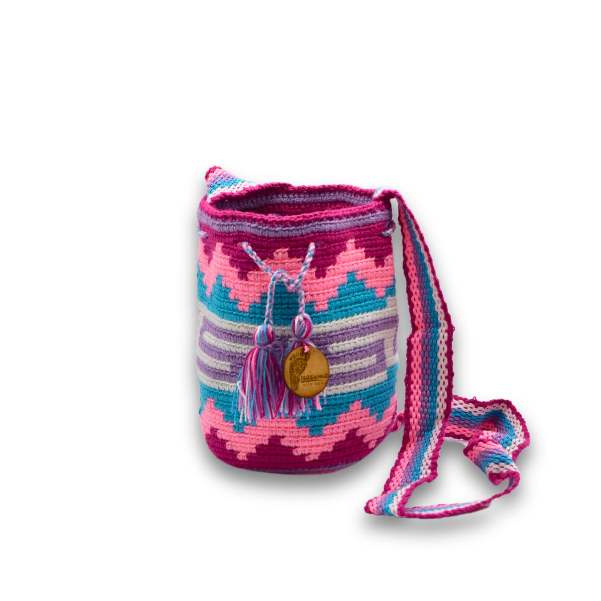 Mini Traditional Wayuu Mochila Bag | Pink zig zag