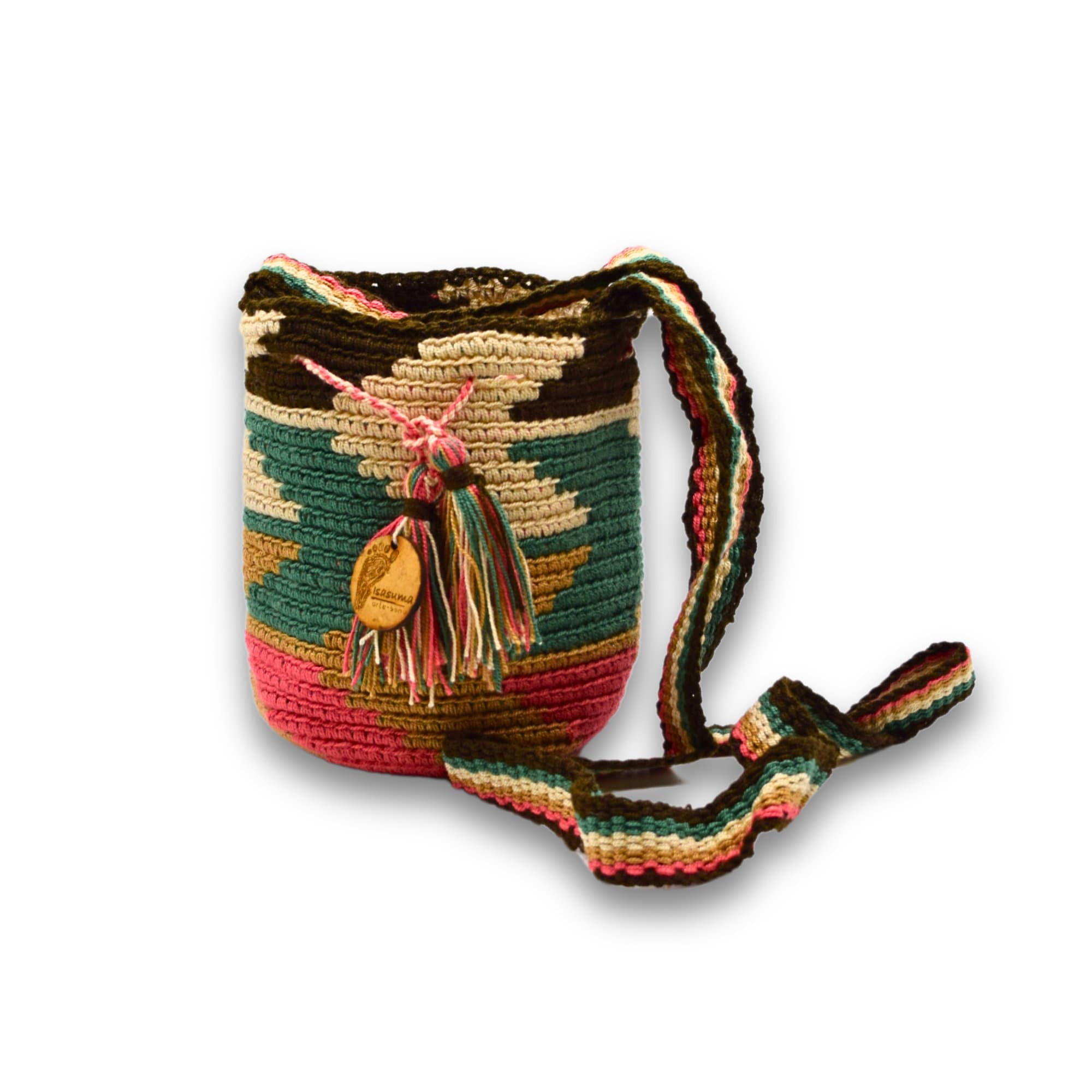 Mini Traditional Wayuu Mochila Bag | Green  arrows